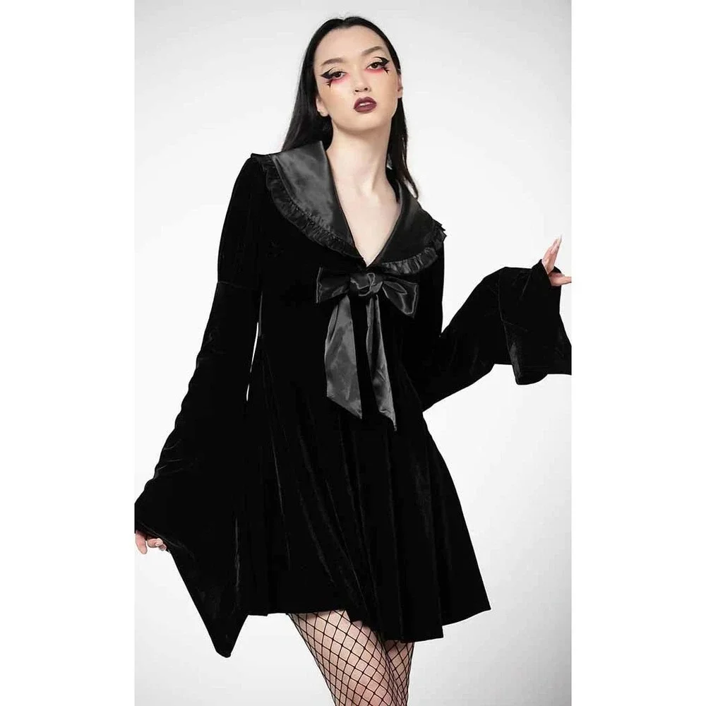 Killstar Itsura mini black velvet dress - Picture 2 of 6